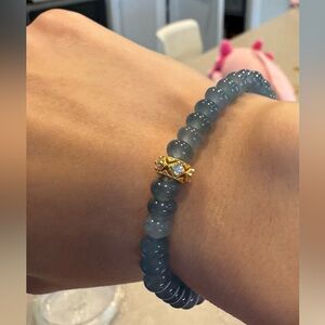 NEW natural jade Beaded Bracelet with Gold Accent